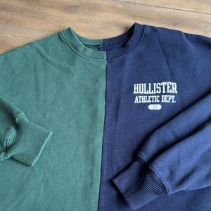 Hollister Split Crewneck, Cropped Sweatshirt in Forest Green & Navy